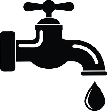 recommend clip art: water tap with a single droplet silhouette, water tap faucet vector design, dripping silhouette illustration