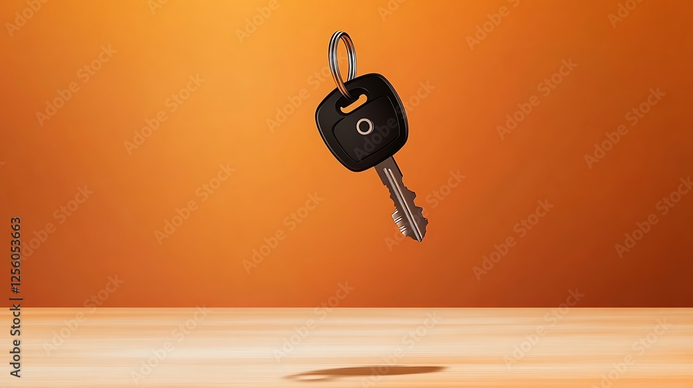 Poster a clean, sharp vector car key icon floating over an orange gradient background
