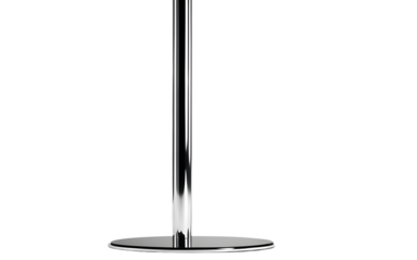 A modern pole dancing pole with a chrome finish, isolated on a empty plain background
