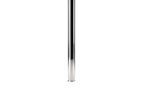 A modern pole dancing pole with a chrome finish, isolated on a empty plain background
