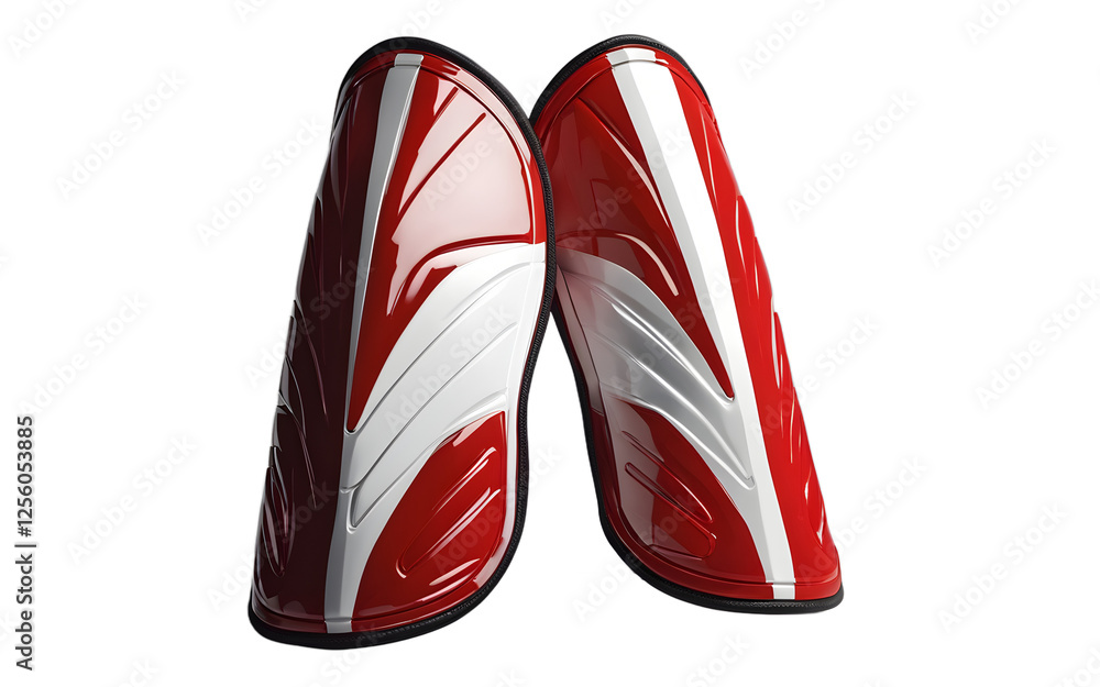 Poster A pair of red shin guards for soccer players, isolated on a empty plain background