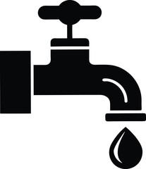 water tap with a single droplet silhouette, water tap faucet vector design, dripping silhouette illustration