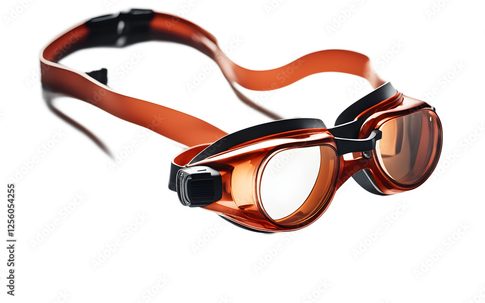 Poster a pair of stylish swimming goggles with anti-fog lenses, isolated on a empty plain background