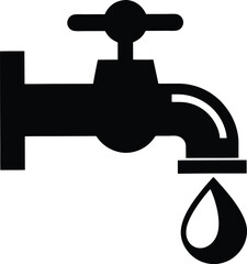 water tap with a single droplet silhouette, water tap faucet vector design, dripping silhouette illustration