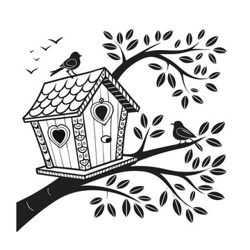 recommend clip art: Vector black and white birdhouse
