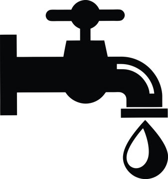 recommend clip art: water tap with a single droplet silhouette, water tap faucet vector design, dripping silhouette illustration
