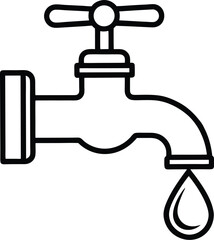 water tap with a single droplet silhouette, water tap faucet vector design, dripping silhouette illustration