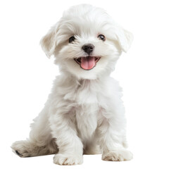 A small white furred dog with a blank background