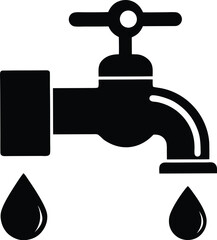 water tap with a single droplet silhouette, water tap faucet vector design, dripping silhouette illustration