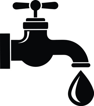 recommend clip art: water tap with a single droplet silhouette, water tap faucet vector design, dripping silhouette illustration