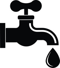 water tap with a single droplet silhouette, water tap faucet vector design, dripping silhouette illustration