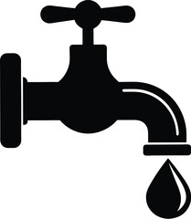 water tap with a single droplet silhouette, water tap faucet vector design, dripping silhouette illustration