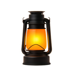 A vintage lantern with a glowing orange light, showcasing a classic design, perfect for rustic or outdoor settings.