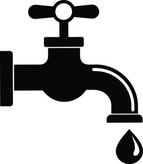 water tap with a single droplet silhouette, water tap faucet vector design, dripping silhouette illustration