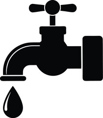 water tap with a single droplet silhouette, water tap faucet vector design, dripping silhouette illustration