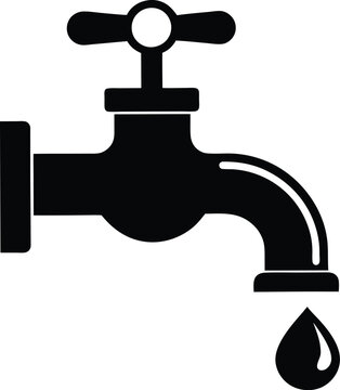 recommend clip art: water tap with a single droplet silhouette, water tap faucet vector design, dripping silhouette illustration