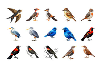 Fototapeta premium Big set of different colorful birds