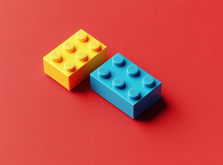 Colorful building blocks isolated on a red background 