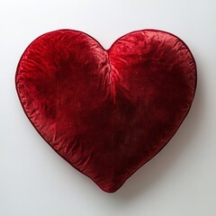 Burgundy Velvet HeartShaped Pillow on White Background