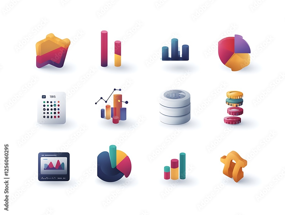 Poster glyph icons for data and analytics with crisp detail on pure white solid background