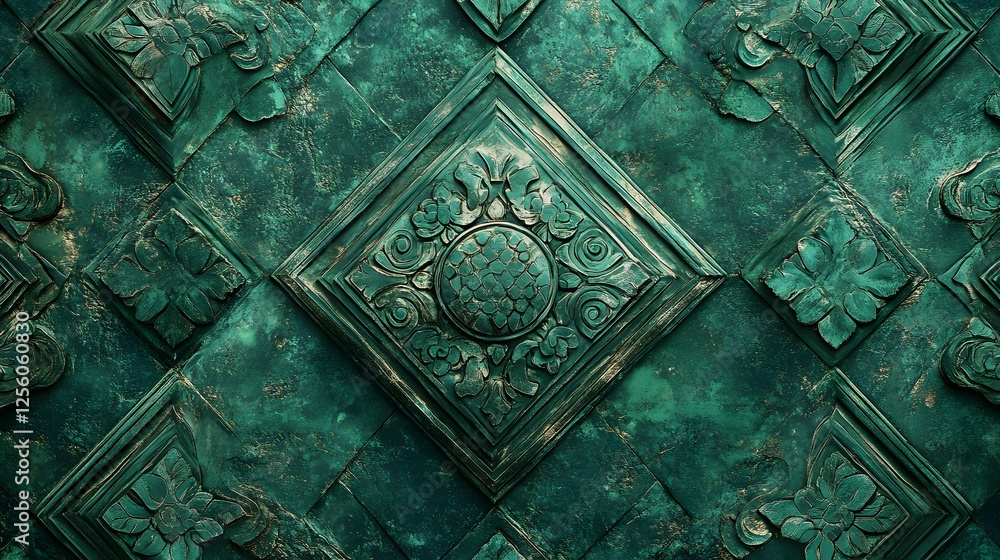 Poster abstract green texture design, layered geometric patterns showcasing depth, ideal for backgrounds or