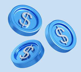 3d rendering of dollar coins. simple 3d illustration for business and finance