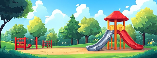 Park Playground Sunny Day Background Illustration