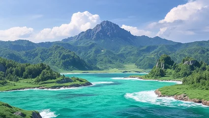 Ocean and moutain ,Beautiful landscape image , green color tone. © IndyWingman