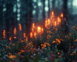 Glowing Financial Graph Integrated into Vibrant Natural Landscape Visualizing Upward Growth and Progress