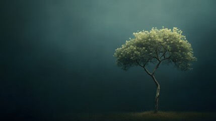 Solitary Olive Tree in a Misty Landscape