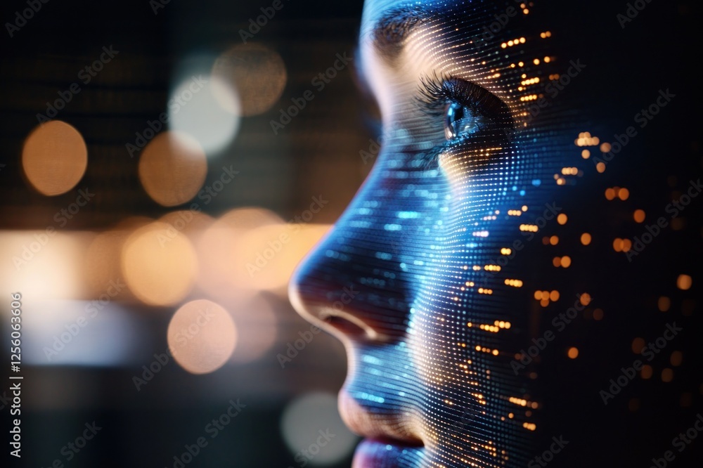 Poster radiant profile with glowing data stream elements