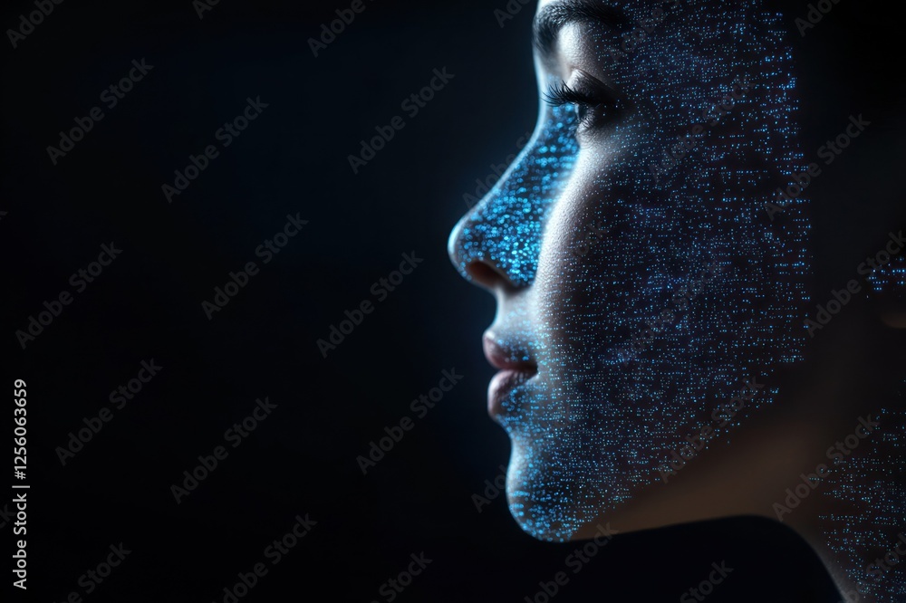 Poster mesmerizing profile with blue light patterns