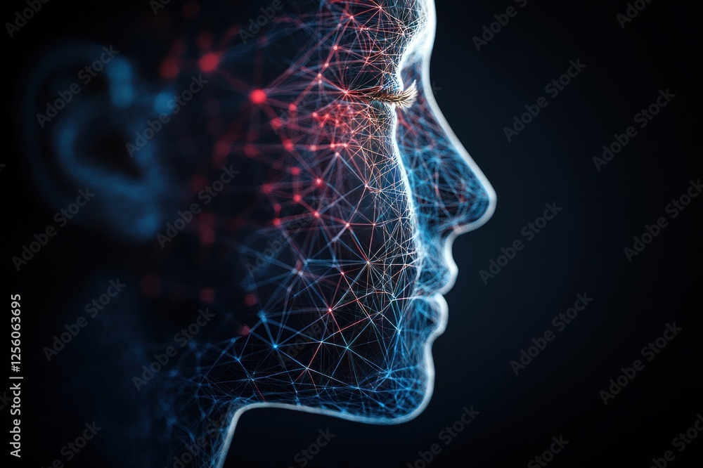 Poster human face enhanced with network nodes