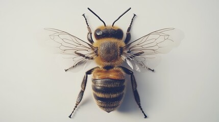 Honeybee dorsal view, studio shot, white background, insect anatomy