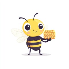 Cute Bee Holding Honeycomb - Cartoon Character