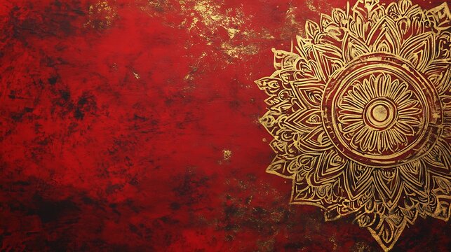 Red gold mandala texture background
