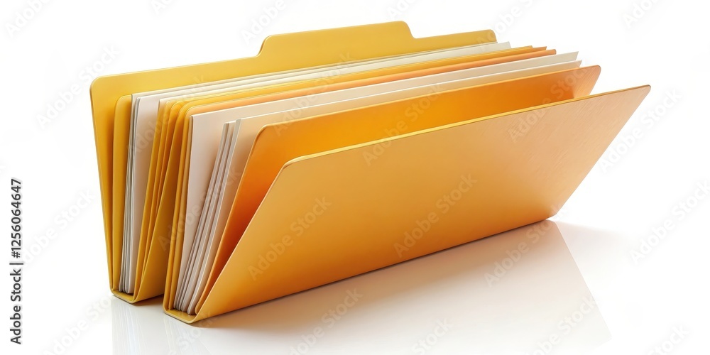 Poster yellow file folder with documents on white background