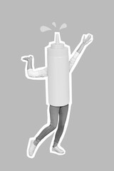 Photo collage artwork minimal picture of funny carefree lady mustard bottle instead of body isolated drawing background