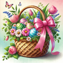 Happy Easter Basket Print Design in Vector