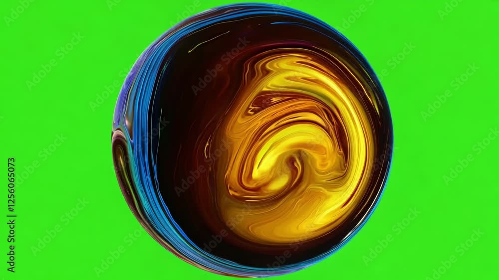 Poster a turbulent orb of mixed colors with swirling patterns that create a mesmerizing visual effect. gree
