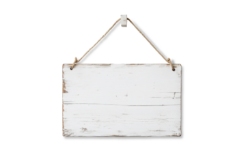 White wooden blank sign isolated on transparent background. PNG. Front view