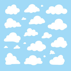 Cartoon white clouds collection on blue background