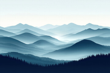 Obraz premium Misty blue mountain range at sunrise