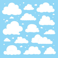 Cartoon white clouds collection on blue background