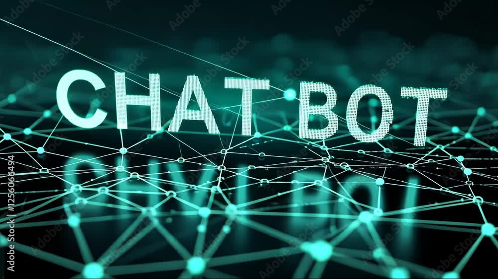 Poster close up of the word chat bot in a green background. the word chat bot is made up of many small lett