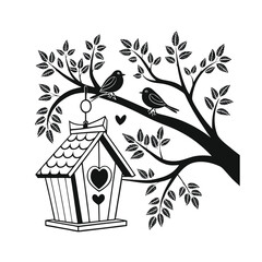 Vector black and white birdhouse 