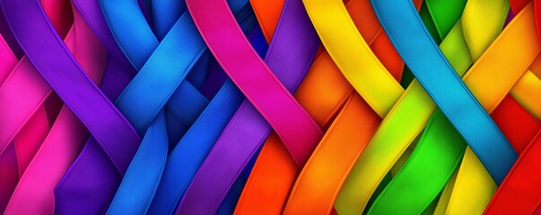 A colorful spectrum of ribbons representing various causes, styled in a cascading pattern that radiates inclusivity and mutual support.
