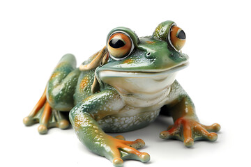 Realistic green frog figurine with orange details, showcasing intricate textures and lifelike expressions, perfect for wildlife lovers, nature decor, and amphibian-themed projects.

