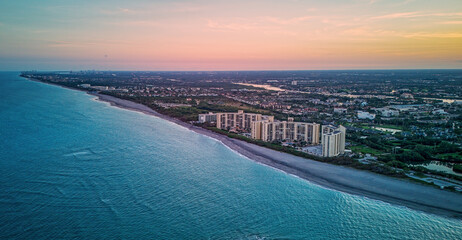 arial view of Jupiter Beach at sunset © Bruce