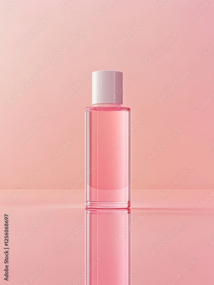 Poster sleek pastel cosmetic bottle on reflective surface with clean background ideal for product showcasin